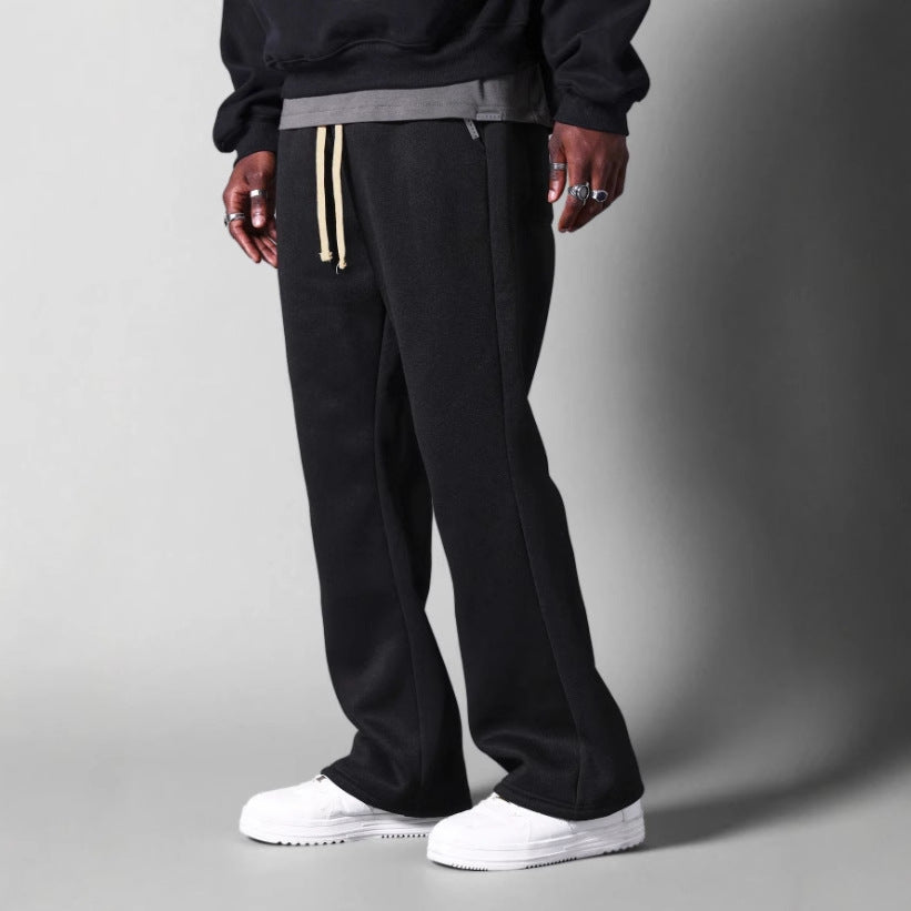 Men's grey cotton fleece sweatpants relaxed fit with drawstring waist and side pockets