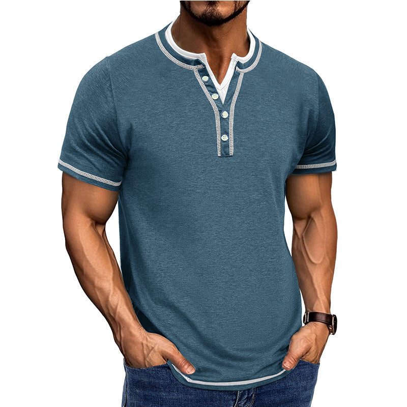 Men's casual Henley T-shirt soft cotton short sleeve comfortable fit everyday urban style