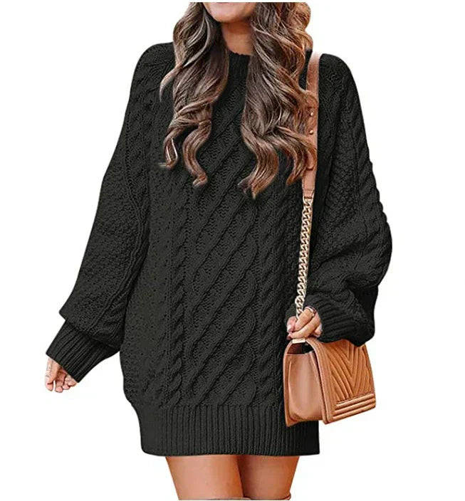 Women's wool blend cable knit oversized sweater dress mid-length silhouette for everyday warmth