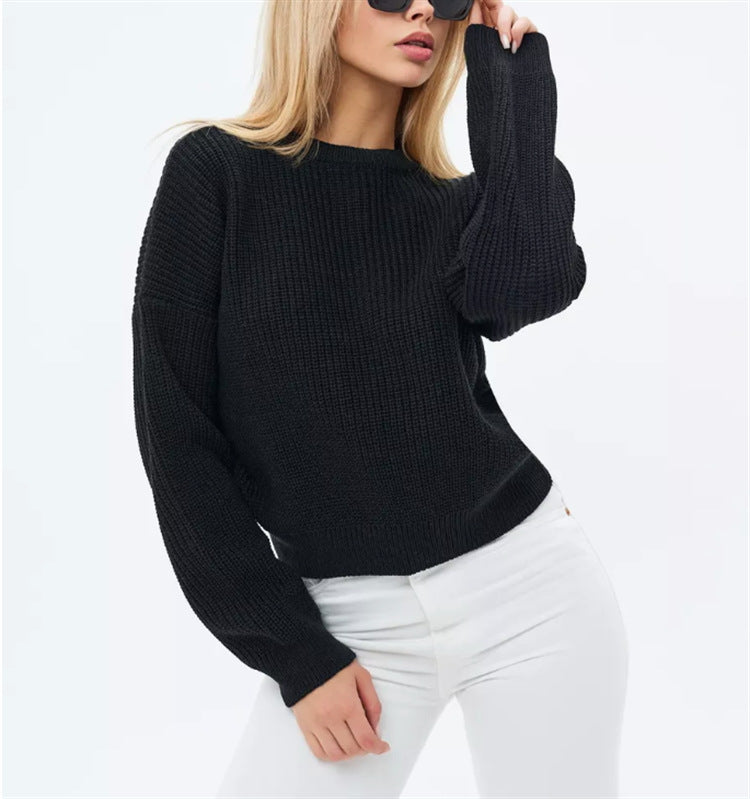 Women's oversized knit sweater cozy relaxed fit ribbed hem cuffs casual pullover