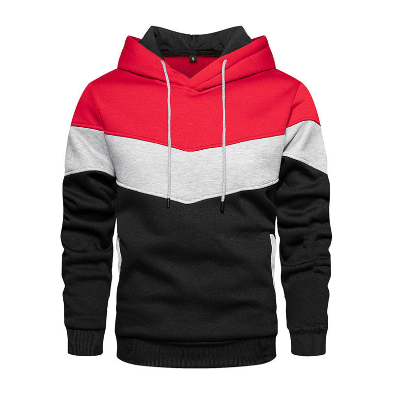 Men's loose fit color block hoodie with adjustable hood and side pockets, modern casual streetwear style