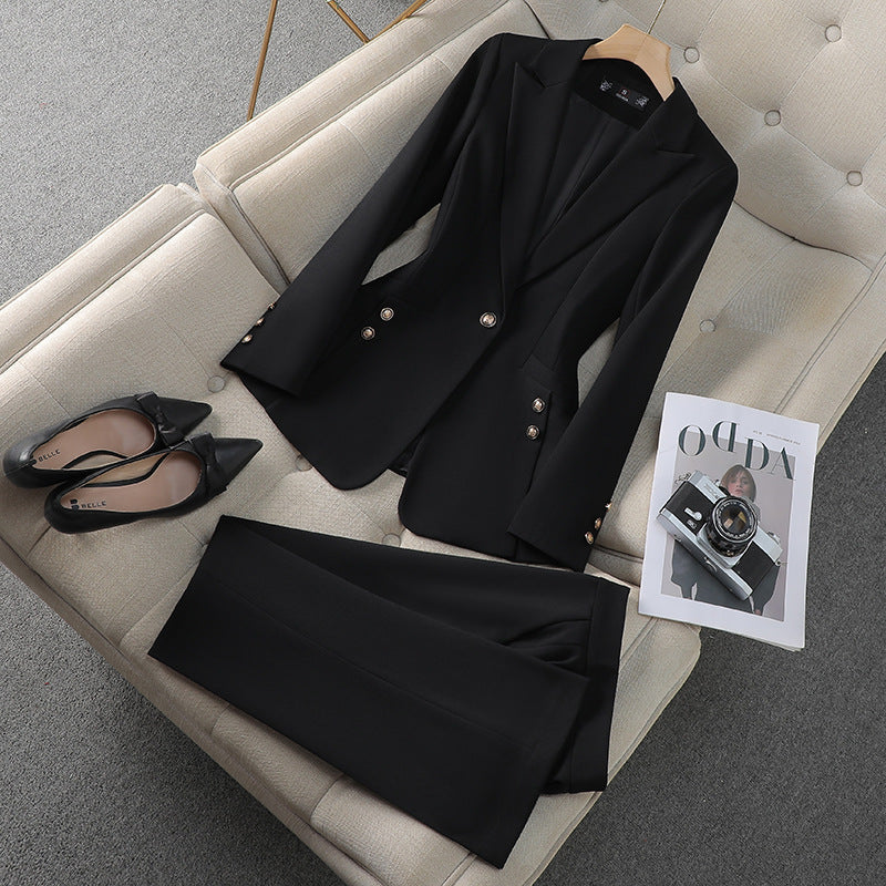 Women's tailored fit blazer sharp lapels single button closure professional office-ready style