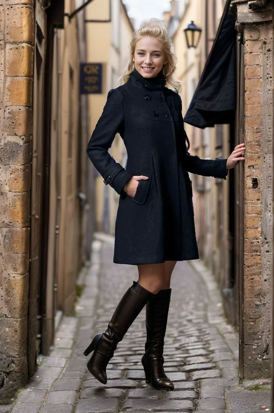 Elegant women's tailored dress coat in classic silhouette, timeless winter outerwear with refined finish