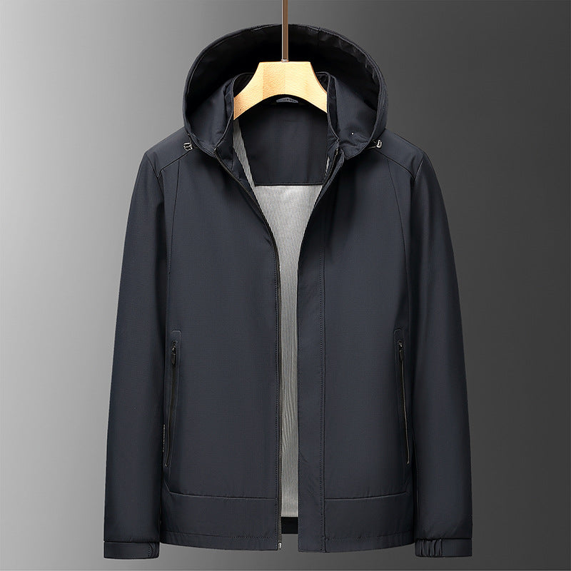Men's relaxed fit hooded jacket water-resistant shell zippered pockets casual outdoor layer