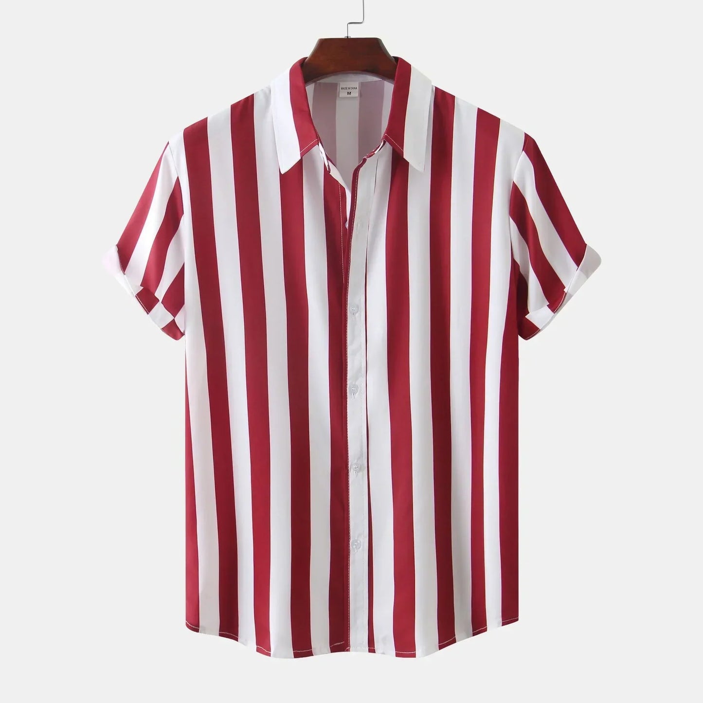 Men's short sleeve button-down shirt white vertical stripes casual elegant slim silhouette