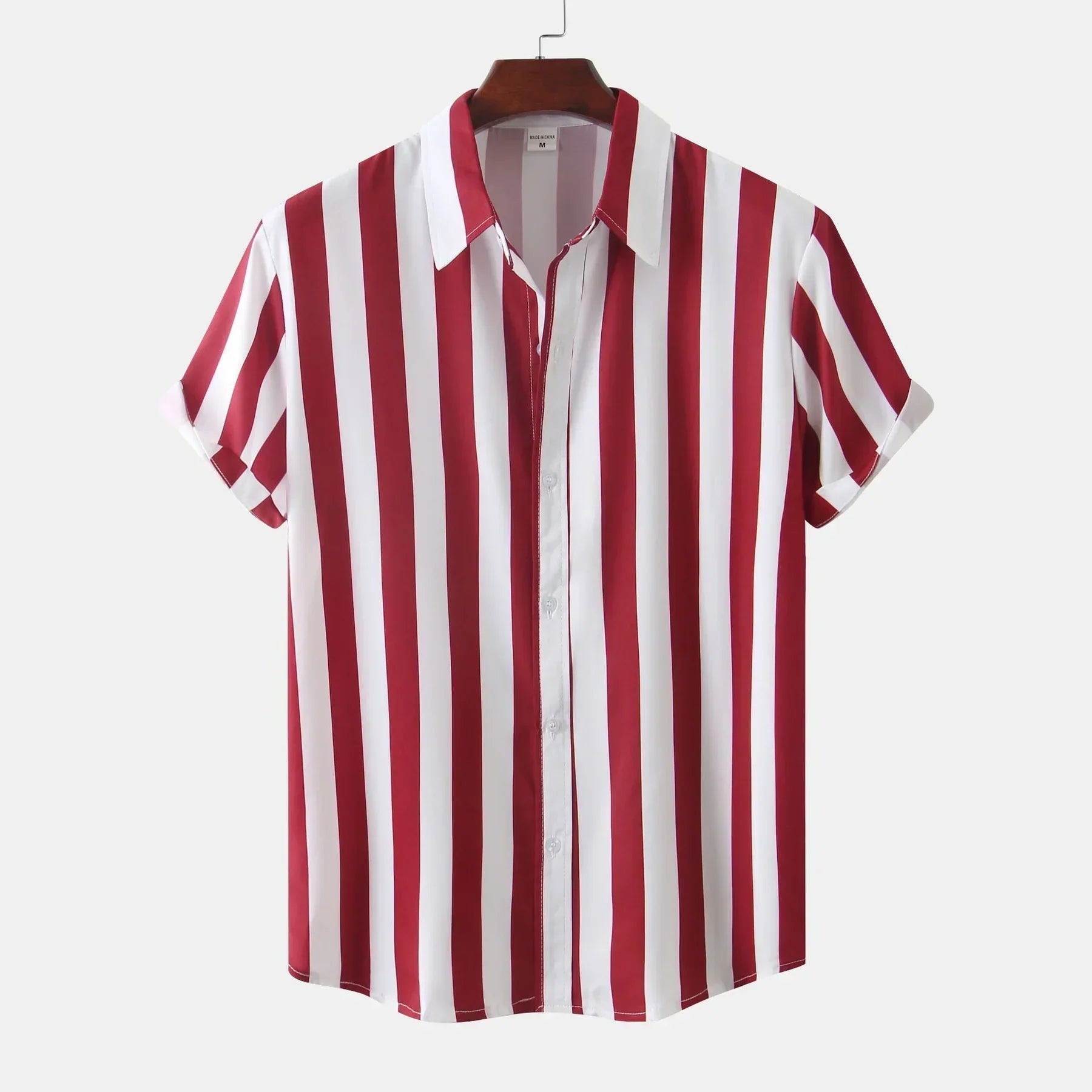 Men's short sleeve button-down shirt white vertical stripes casual elegant slim silhouette