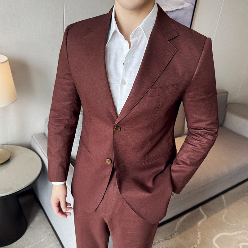 Men's slim fit cotton linen blazer notched lapel single breasted breathable lightweight versatile