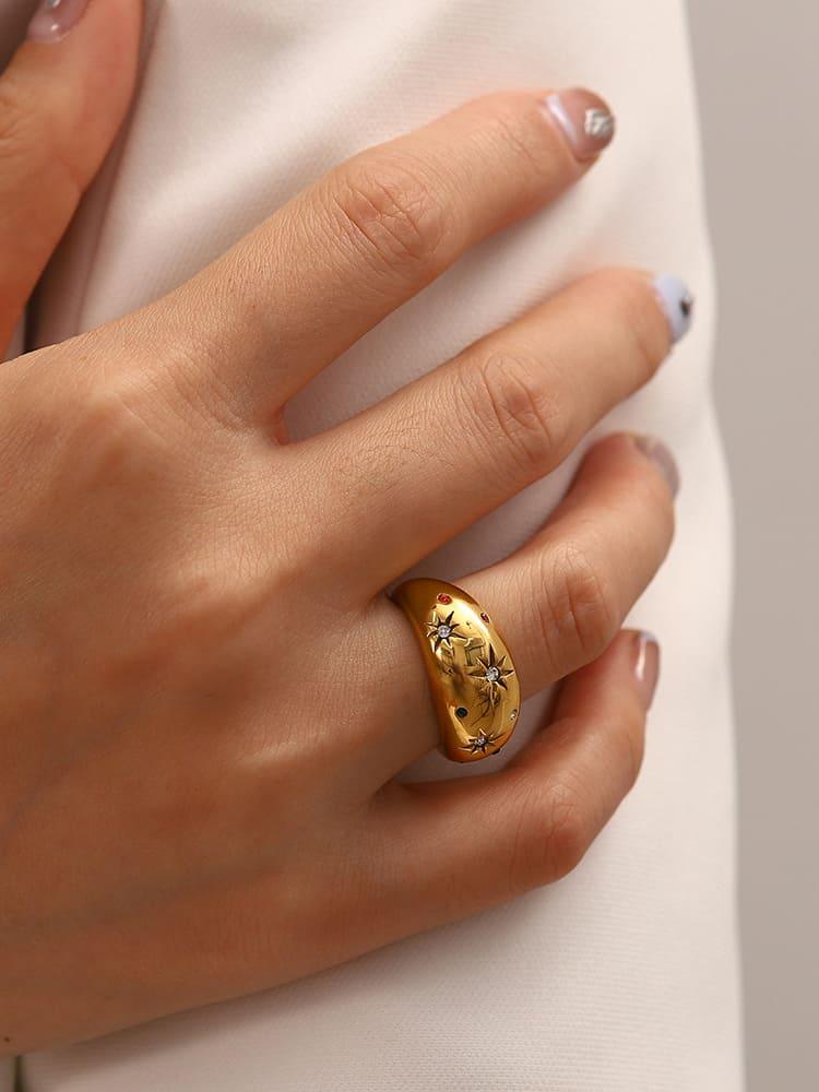 Handcrafted dome ring navy blue starry night celestial rhinestone resin cosmic magnet clasp adjustable