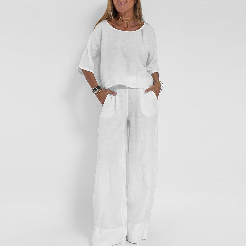 Women's loose fit matching two-piece outfit casual relaxed silhouette coordinated top and bottom set