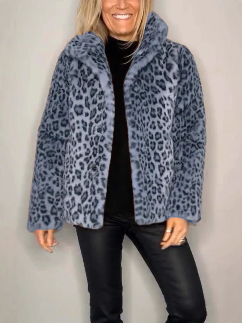 Women's oversized leopard print faux fur coat soft cozy luxury outerwear relaxed silhouette