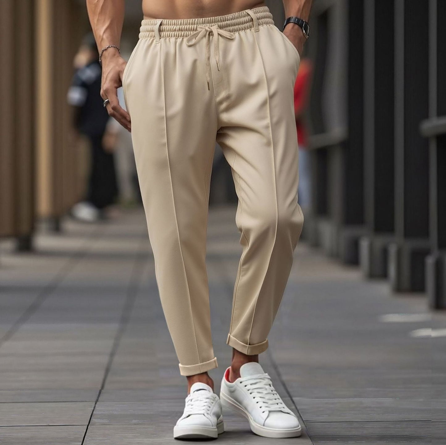 Men's gray cotton-blend straight-leg joggers with elastic waistband for workout and lounge
