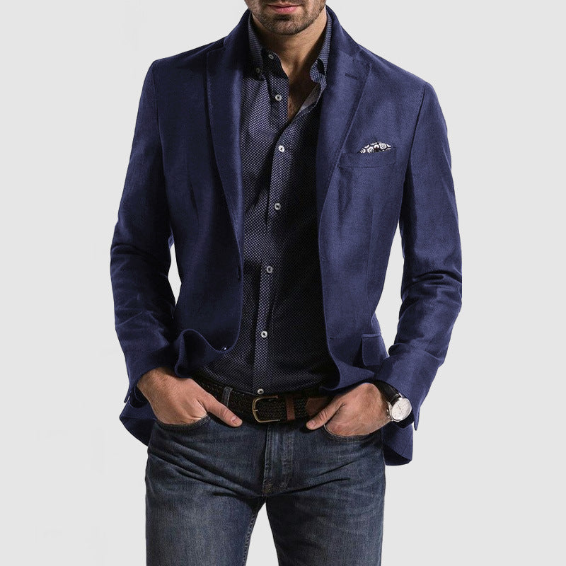 Men's slim fit wool blend blazer polished silhouette smart casual formal charcoal structured lapels