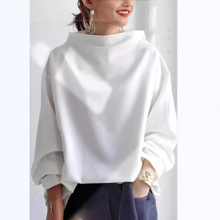 Women's relaxed fit high neck knit top with dropped shoulders, versatile winter style