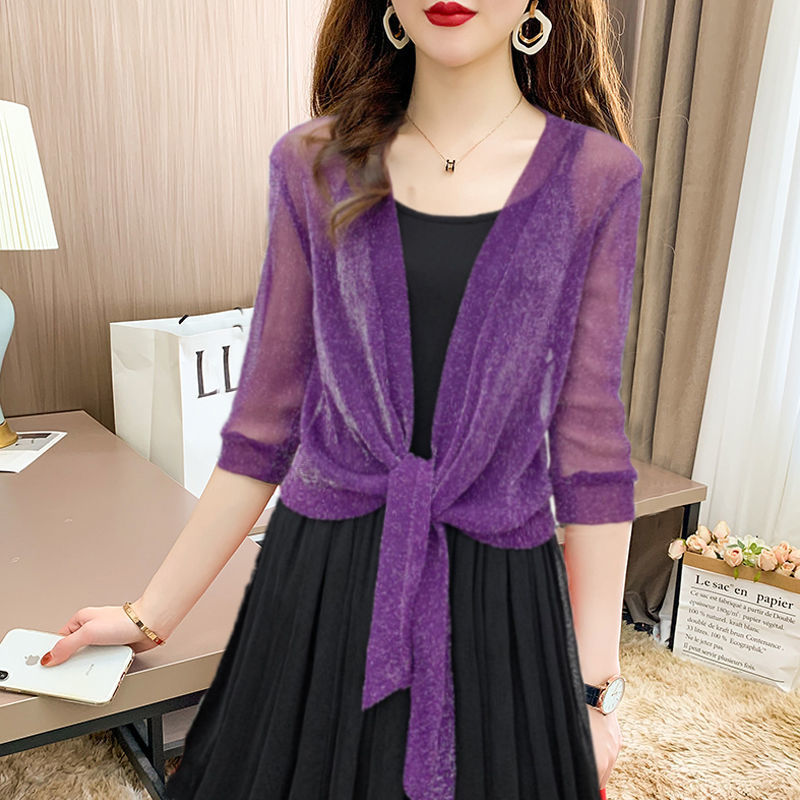 Brisa | Women's Tie Front Sheer Blouse Open Front 3/4 Sleeve Top