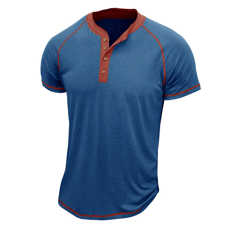 Men's regular fit short sleeve Henley t-shirt with breathable contrast details for casual wear