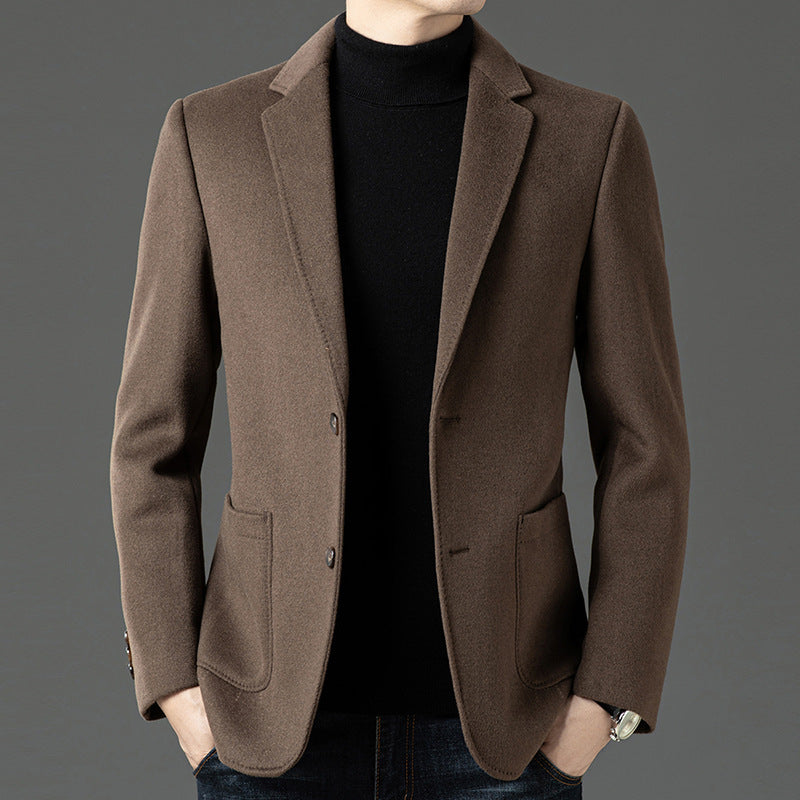 Men's slim fit wool blazer notch lapel two-button professional tailored jacket textured finish