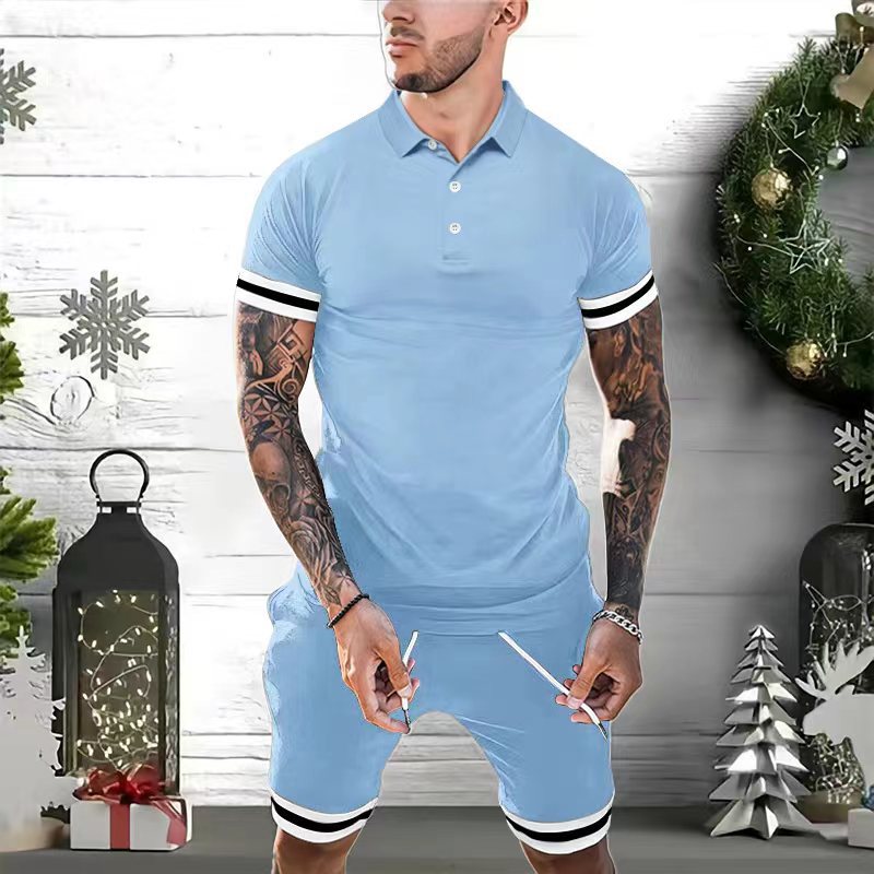 Men's slim fit polo shirt with sporty stripes, breathable fabric, short sleeves for active casual wear