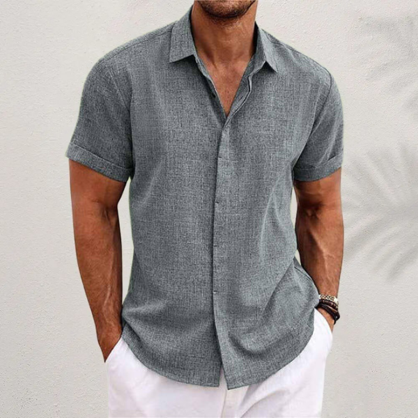 Men's breathable cotton linen short sleeve button-up shirt casual relaxed fit summer comfort