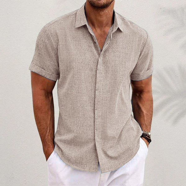 Men's breathable cotton-linen short sleeve button-up shirt casual relaxed fit summer comfort