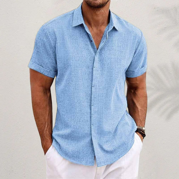 Men's breathable cotton-linen short sleeve button shirt casual relaxed summer fit lightweight texture