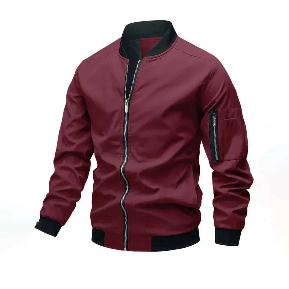 Men's Miller navy bomber jacket comfortable relaxed fit with ribbed cuffs and sustainable fabric