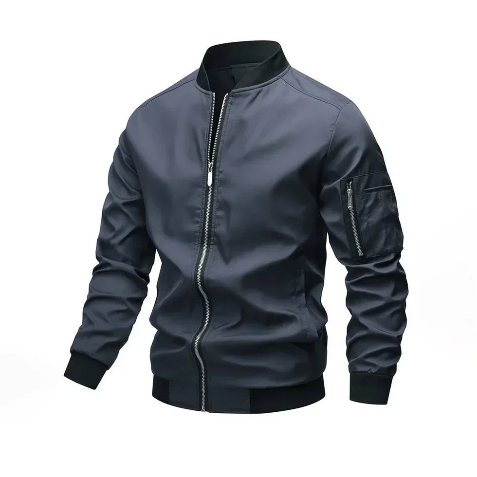 Men's Miller olive bomber jacket relaxed fit with ribbed cuffs and sustainable everyday style