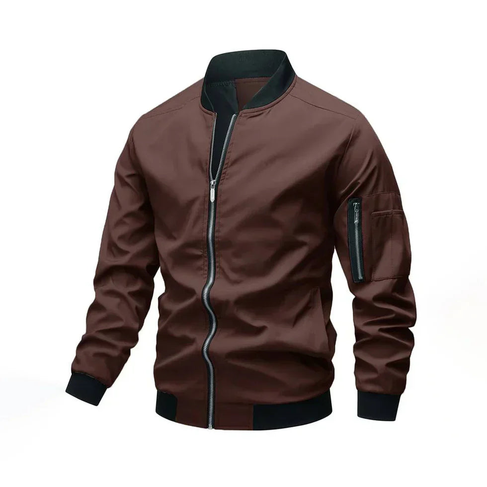 Men's Miller olive bomber jacket relaxed fit with ribbed cuffs and sustainable everyday style