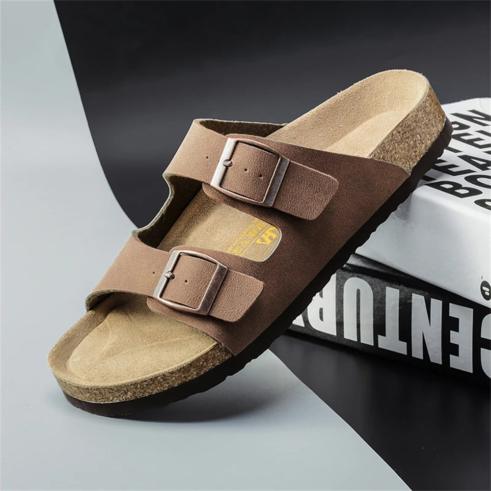 Men's open-toe summer sandals with adjustable straps, cushioned footbed, casual beach style