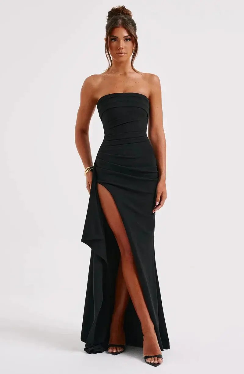 Off-shoulder twisted maxi dress women elegant formal evening wear flattering twist-front detail