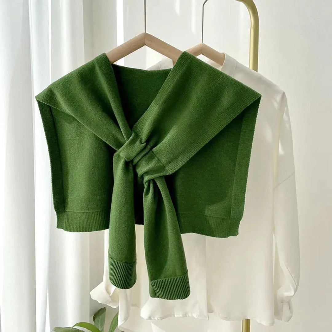 Women's preppy knit shawl wrap in silky-soft fabric with elegant tie-front drape for office and travel