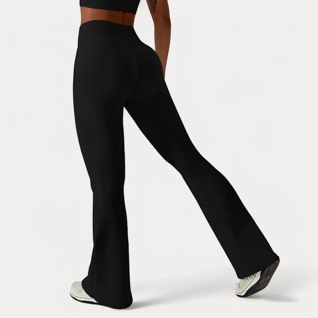 Women's wide-leg active leggings crossover waistband moisture-wicking athleisure flared silhouette secure fit