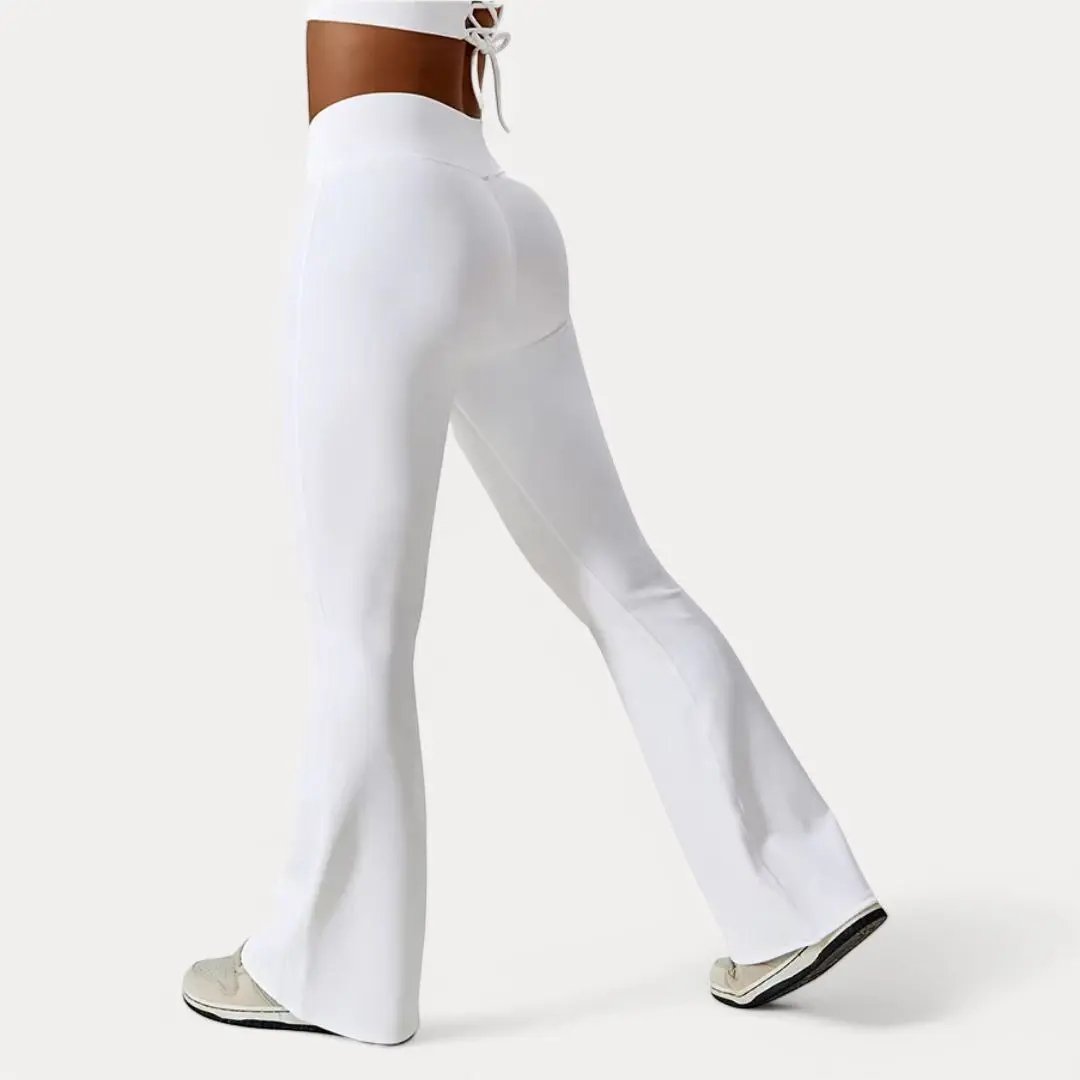 Women's wide-leg active leggings with crossover waistband, moisture-wicking athleisure flared fit