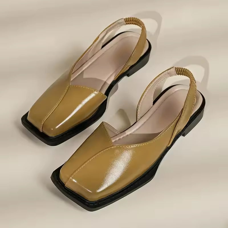 Gia Ferone black vegan leather square-toe slip-on flats with cushioned comfort lining