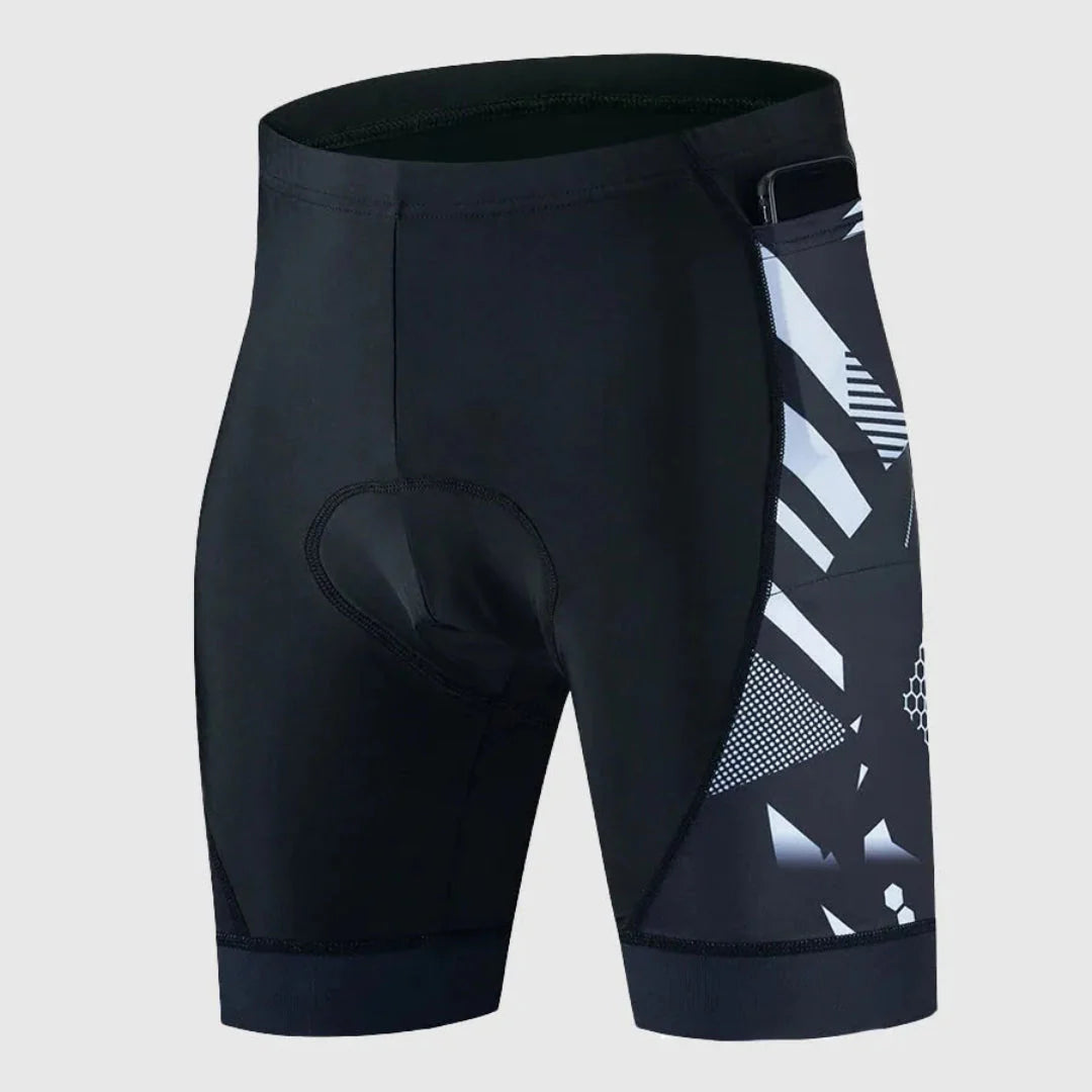 Black compression cycling shorts with built-in saddle padding and quick-dry fabric for spin and road use