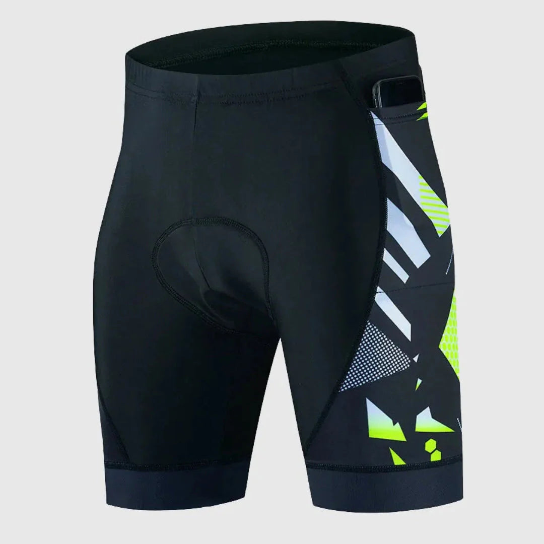 Black compression cycling shorts with built-in saddle padding and quick-dry fabric for spin and road rides