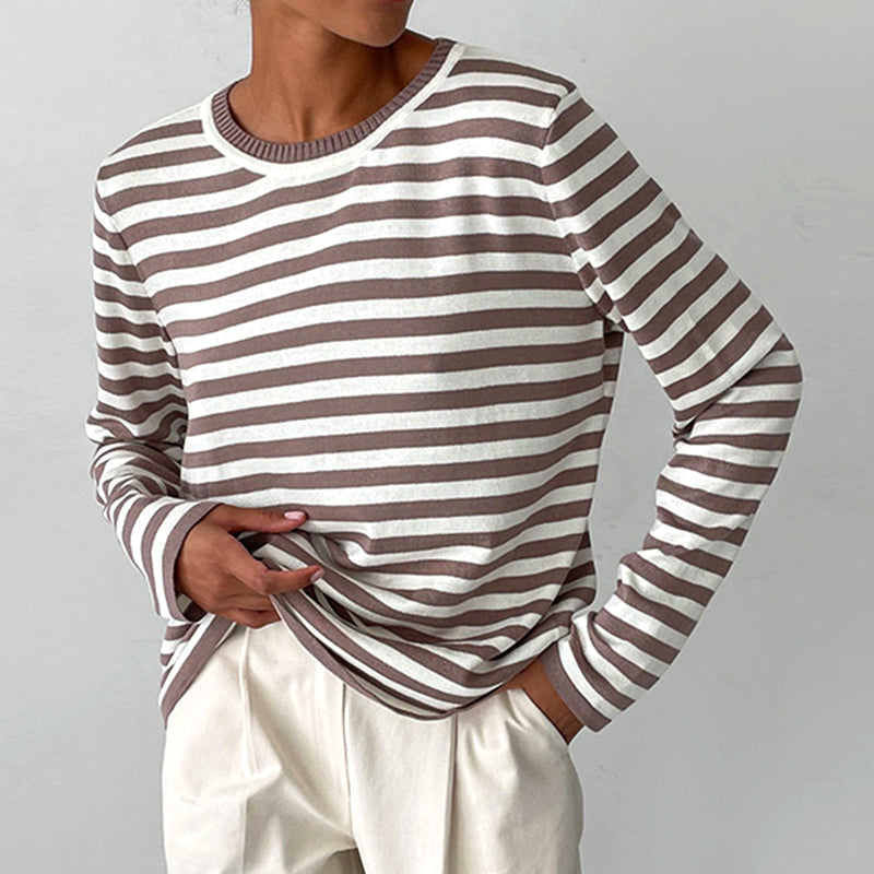 Women's striped long-sleeve button-down shirt elegant timeless fit soft breathable cotton-poly blend