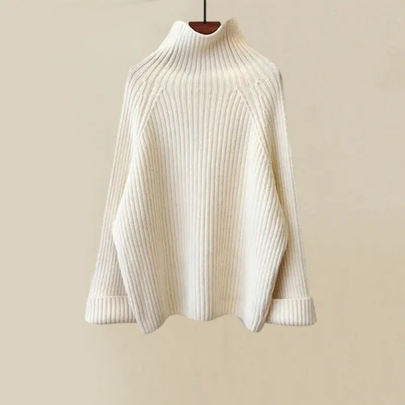 All-white 3-piece winter set plush knit turtleneck tailored wide-leg pants lapel vest women