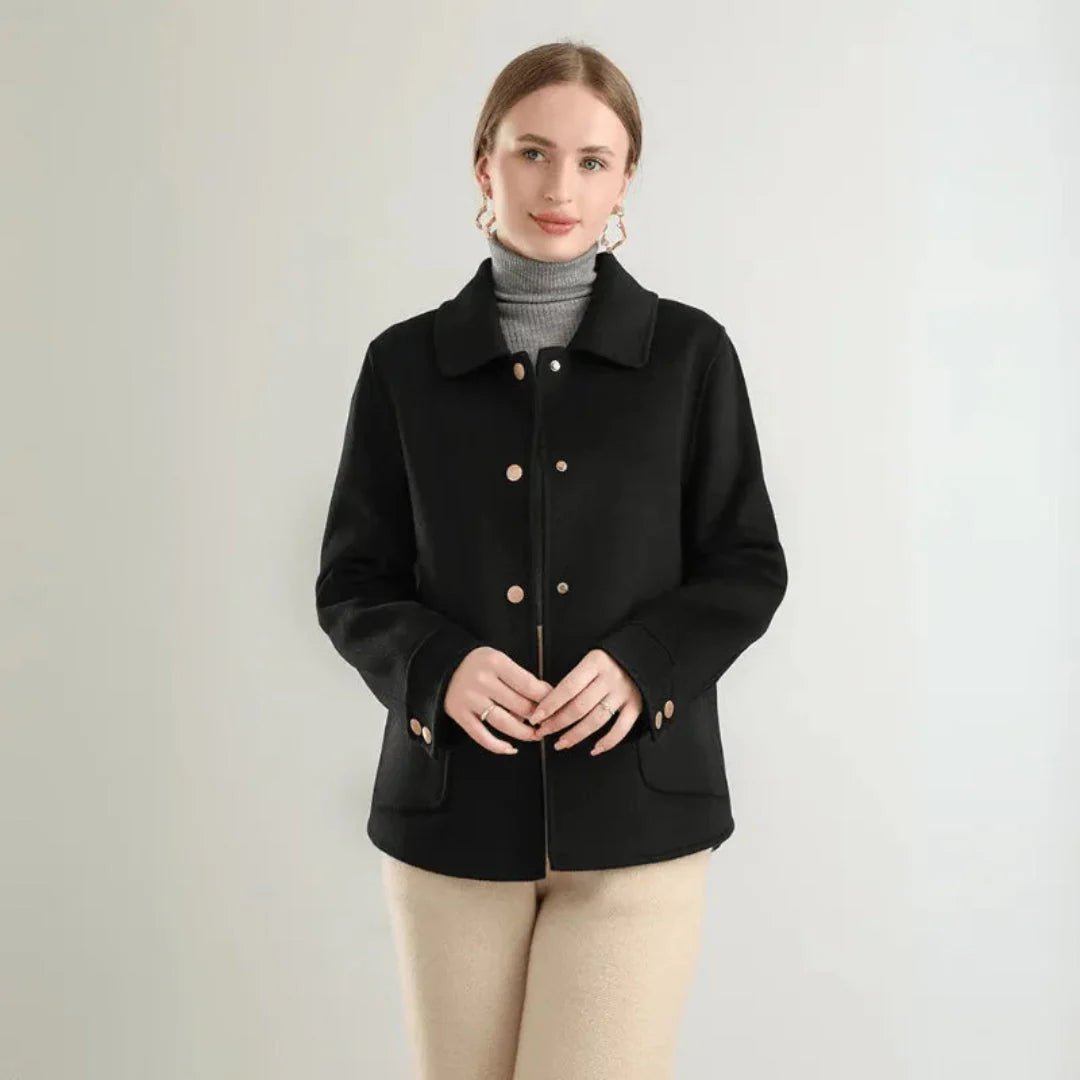 Olivia reversible wool blend coat women tailored silhouette button front two-tone premium warmth