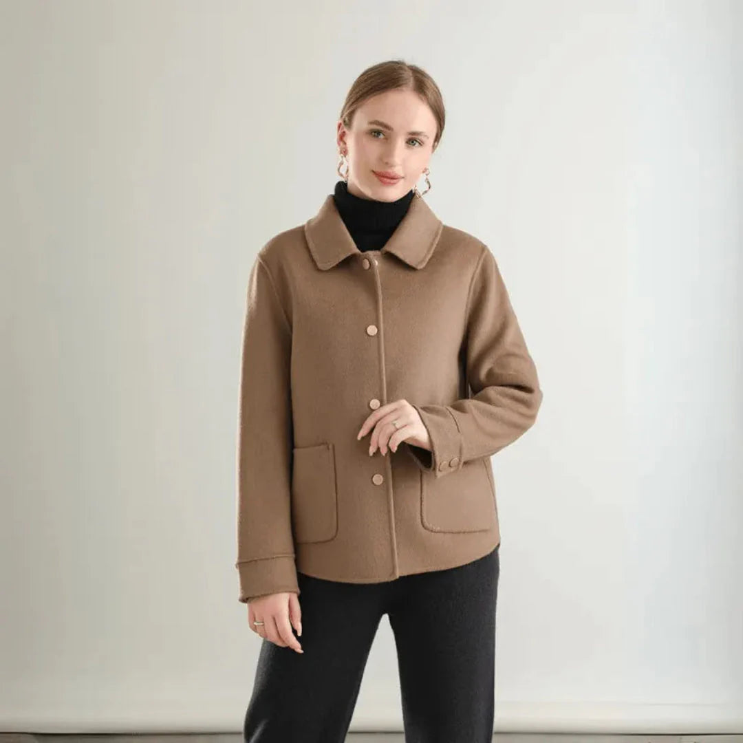Olivia reversible wool blend coat women tailored silhouette button-front two-tone classic warmth