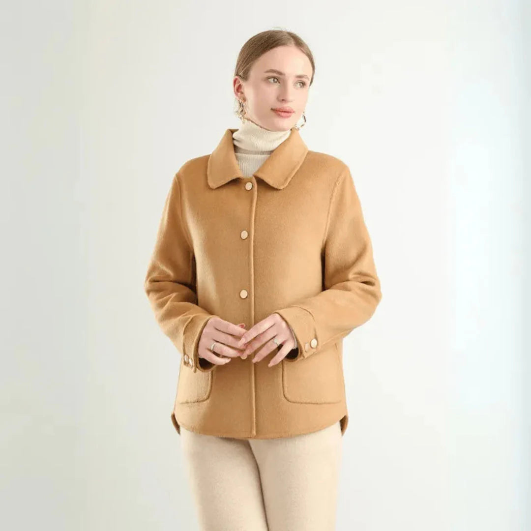 Olivia reversible wool blend coat women tailored silhouette button-front two-sided cozy warmth