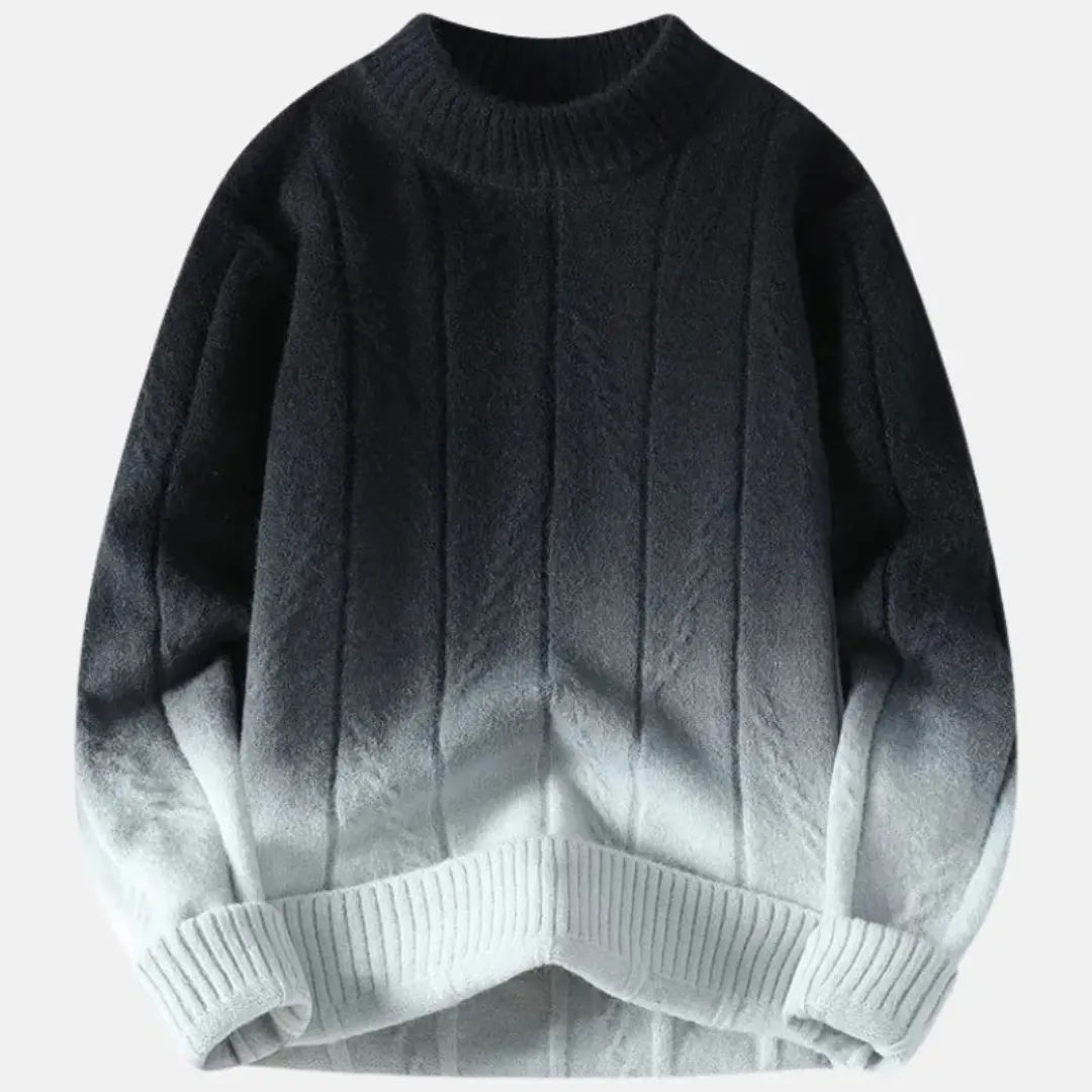 Wool blend crew neck pullover with seamless ombré gradient, modern everyday comfort and effortless style