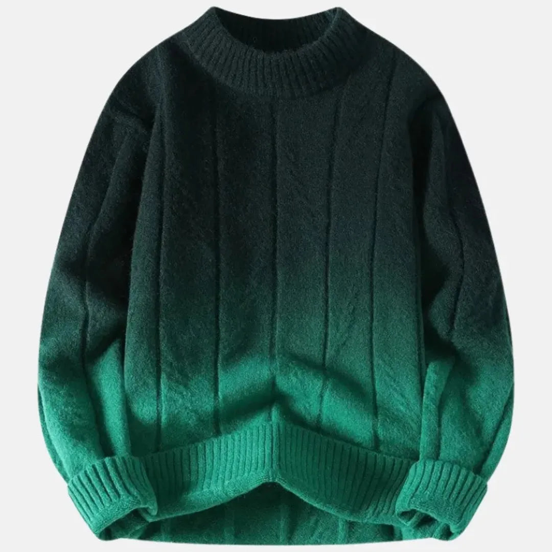 Wool blend crew neck pullover with seamless ombré gradient, modern everyday comfort and effortless layering