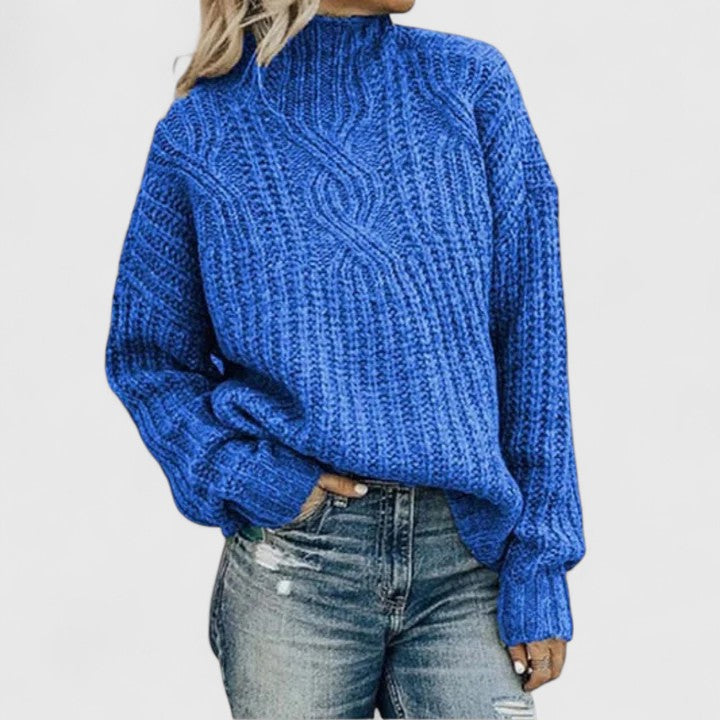 Women's loose fit textured knit sweater in casual style with relaxed silhouette for cozy layering