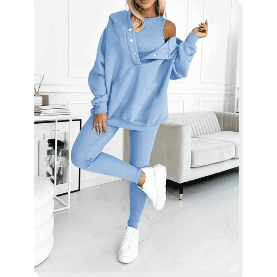Women's three-piece tracksuit set sleeveless top joggers pullover modern Brooklyn casual coordinated