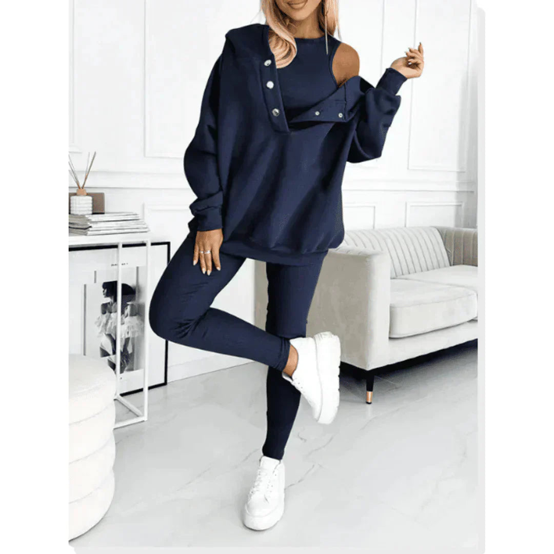 Women's 3-piece Brooklyn tracksuit set sleeveless top joggers pullover modern chic casual fit