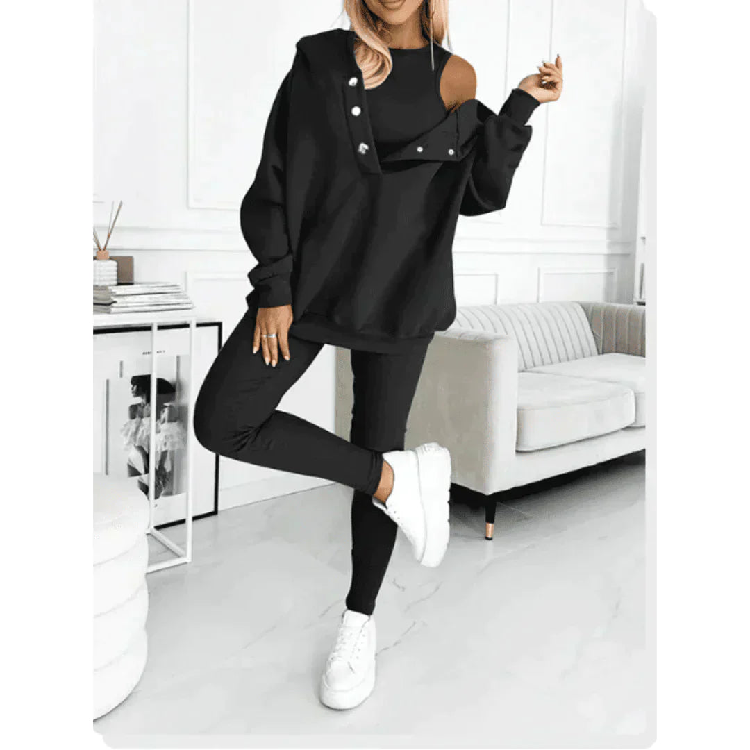 Women's 3-piece Brooklyn tracksuit set sleeveless top joggers pullover chic modern casual fit