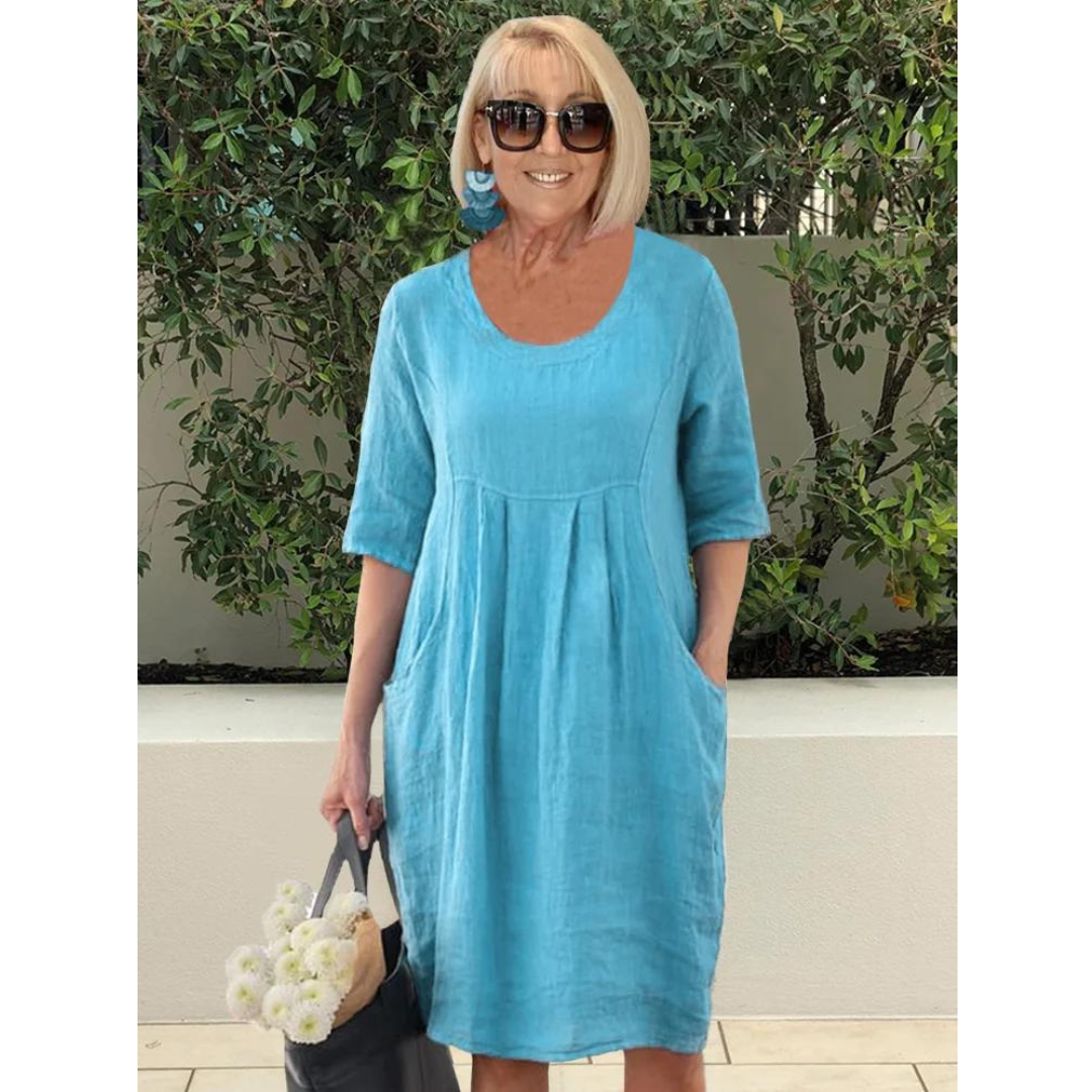 Hannelore plus size oversized cotton dress with pockets, elegant relaxed fit for women