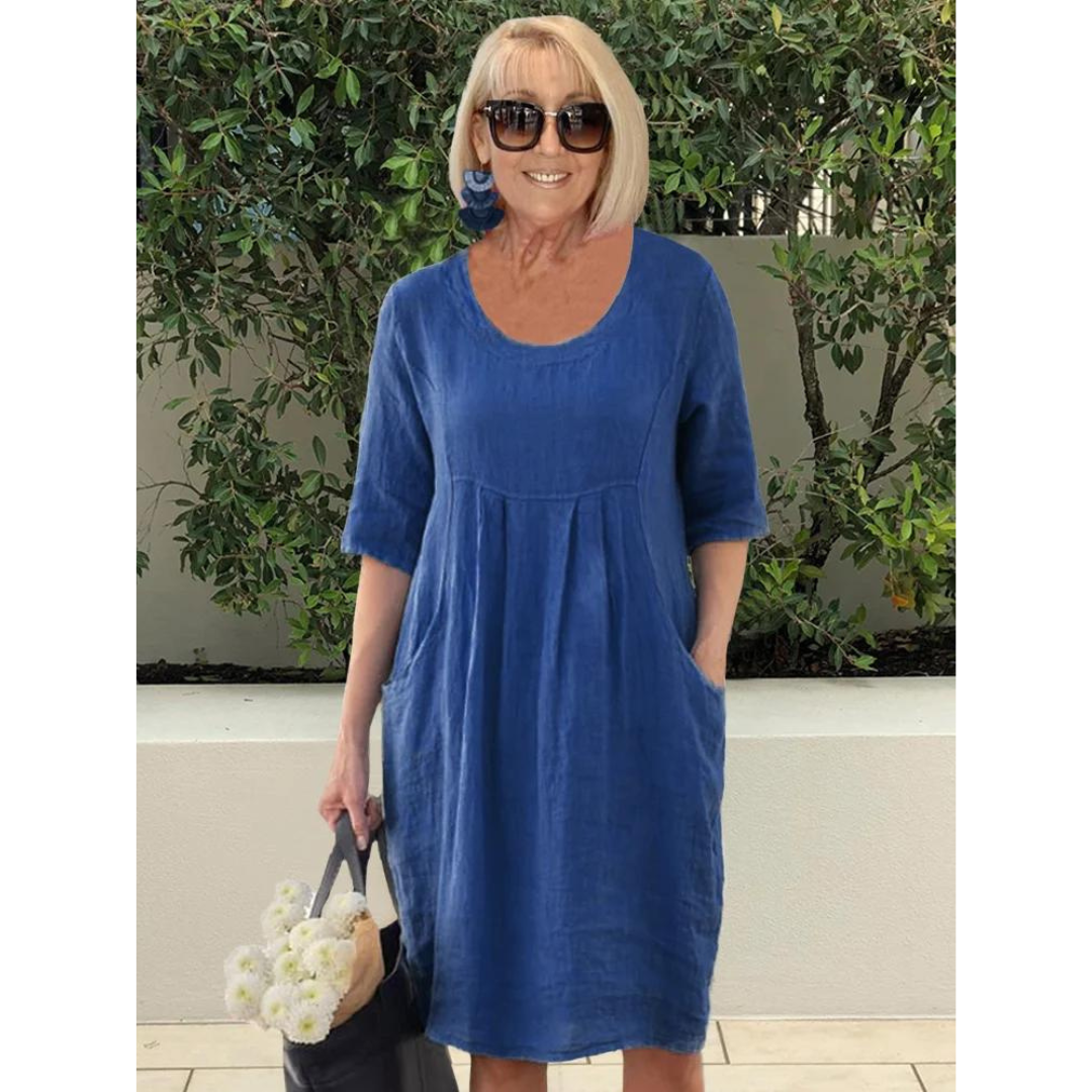 Hannelore plus size oversized cotton dress with pockets, elegant relaxed fit for women