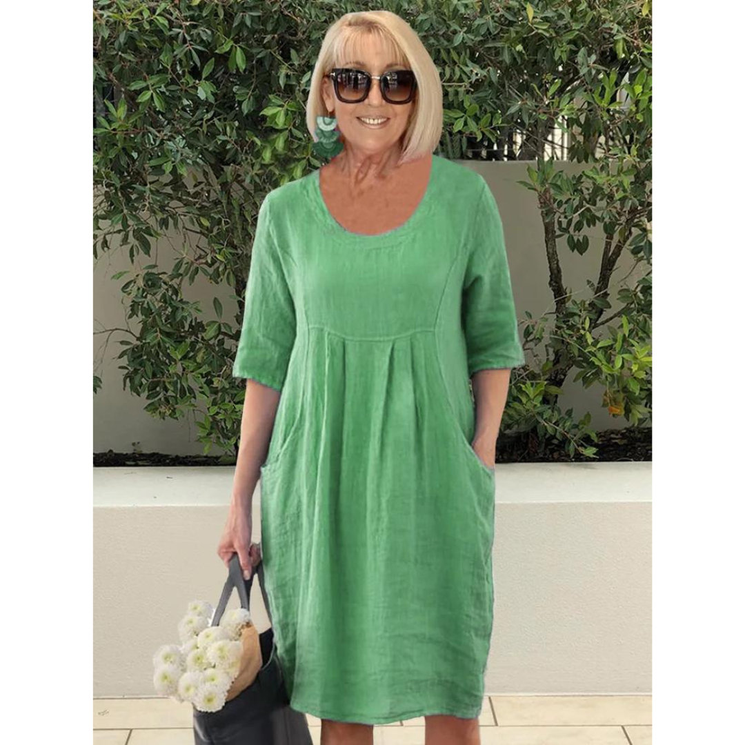 Hannelore plus size oversized cotton dress with pockets, relaxed elegant silhouette for women