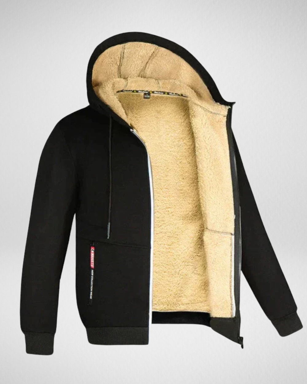 Men's plush-lined zip hoodie modern fit cozy insulated winter layer structured silhouette